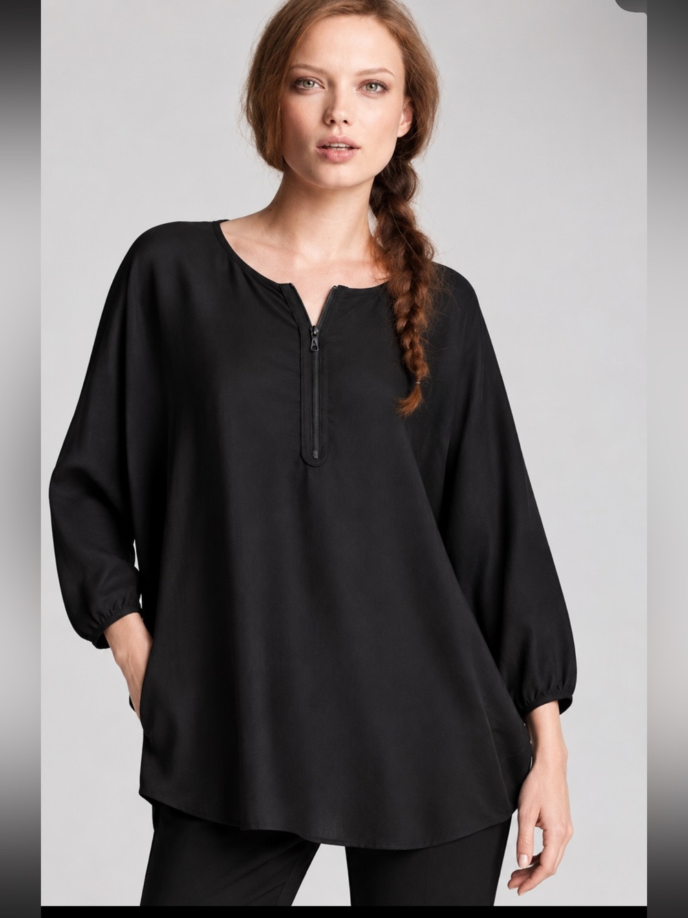 Vince Black Silk Zip-Front Blouse Size M